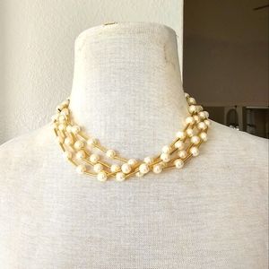 AVON signed Layered faux pearl necklace in gold tone- vintage